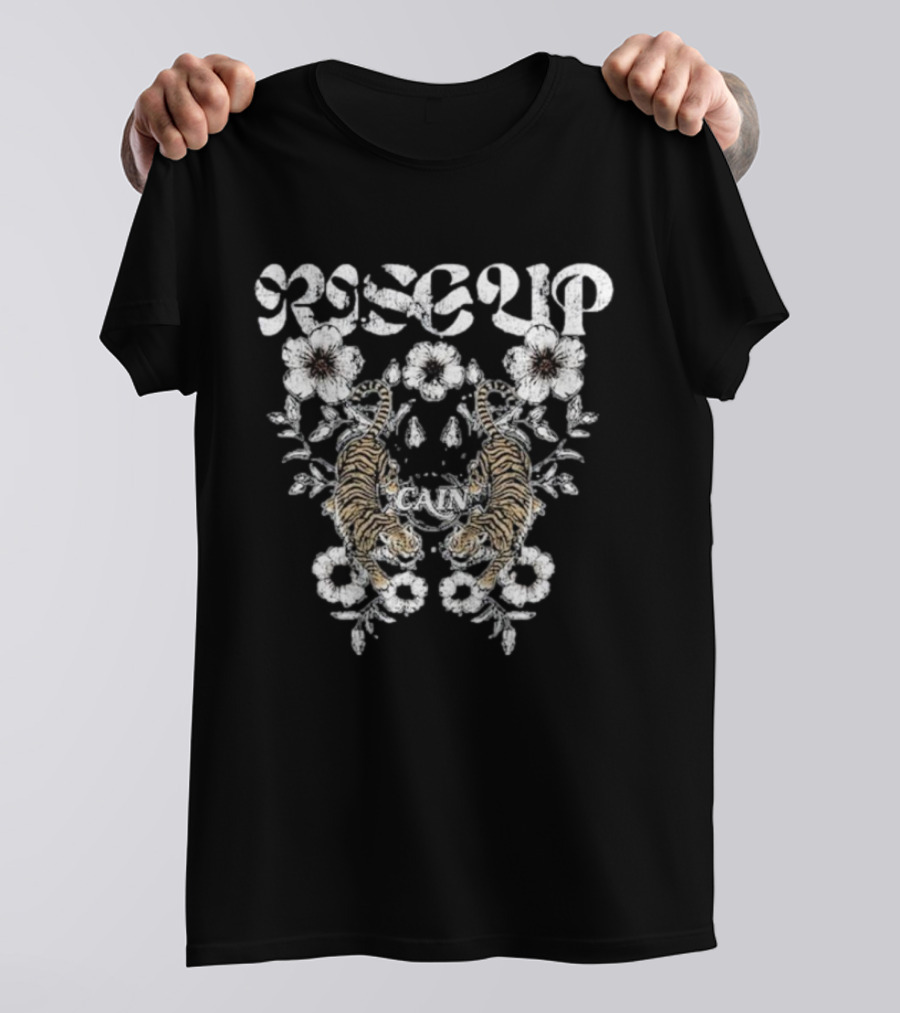 Rise Up Cain Blue Tiger Design With Floral Elements T-Shirt