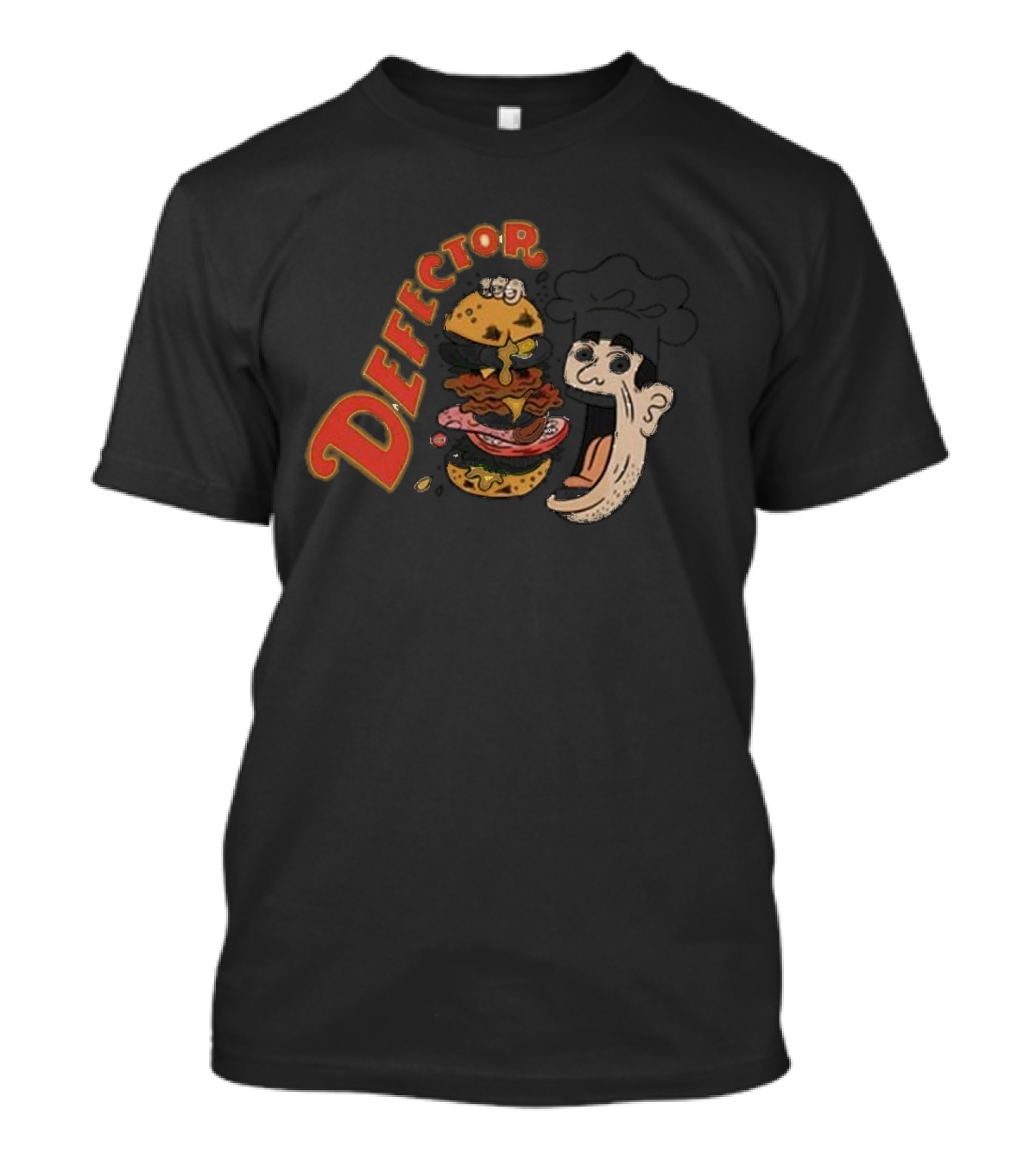 Defector Chefector Big Burger Graphic With Chef And Layered Burger T-Shirt