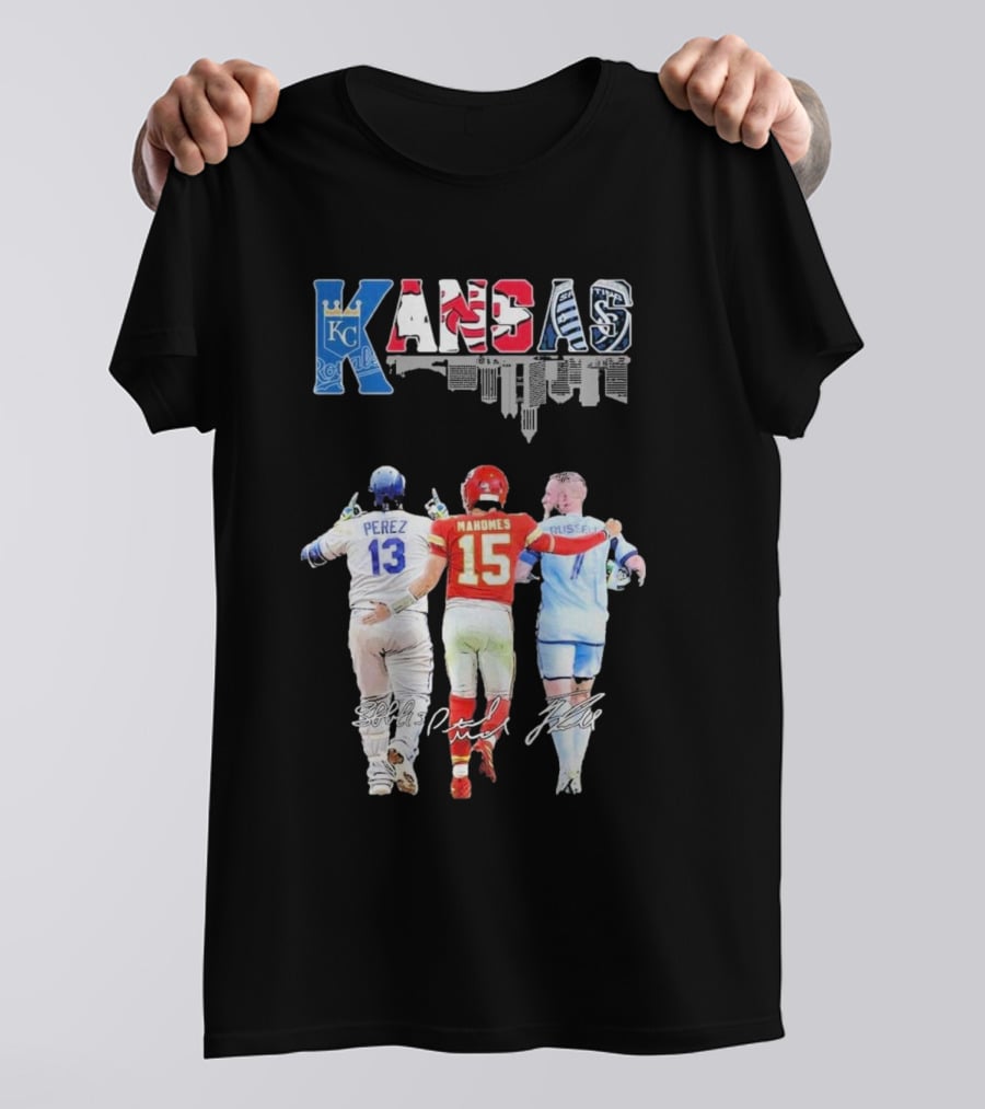 Kansas City Royals Perez Chiefs Mahomes Sporting Russell Skyline T-Shirt