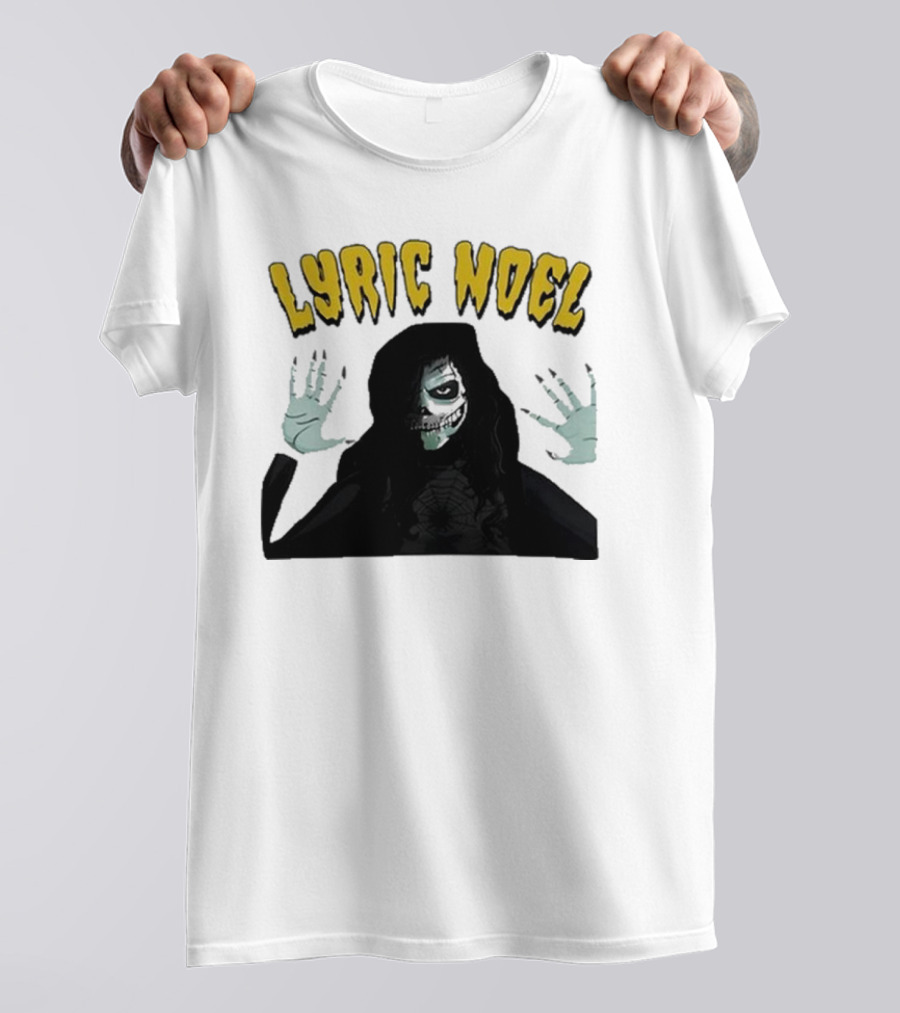 Lyric Noel Hallows Eve Ghostly Figure With Spider Web Face T-Shirt