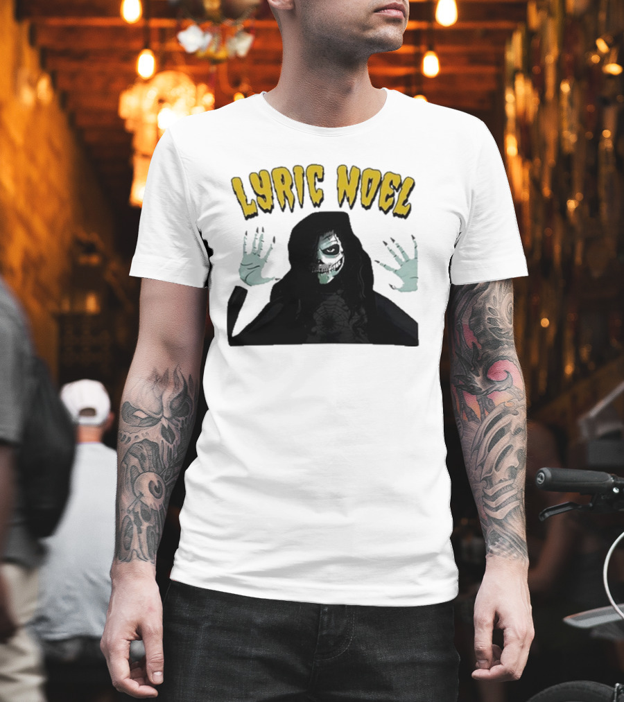 Lyric Noel Hallows Eve Ghostly Figure With Spider Web Face T-Shirt