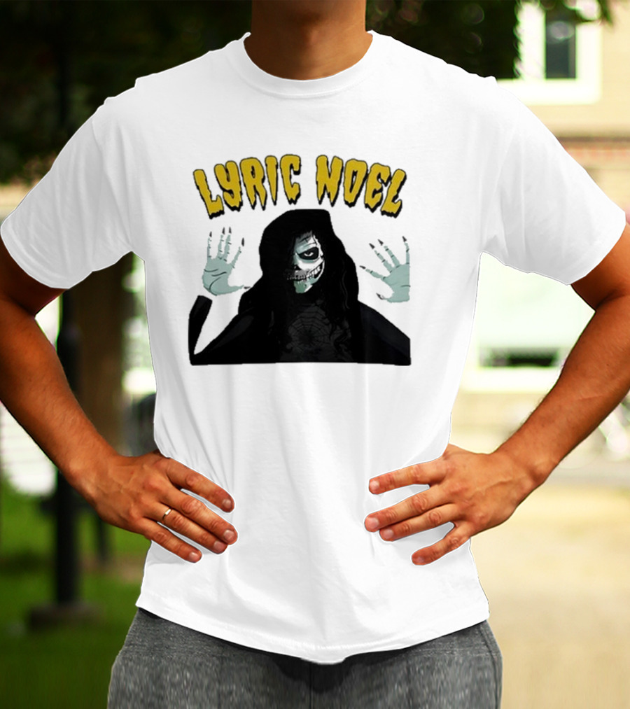 Lyric Noel Hallows Eve Ghostly Figure With Spider Web Face T-Shirt