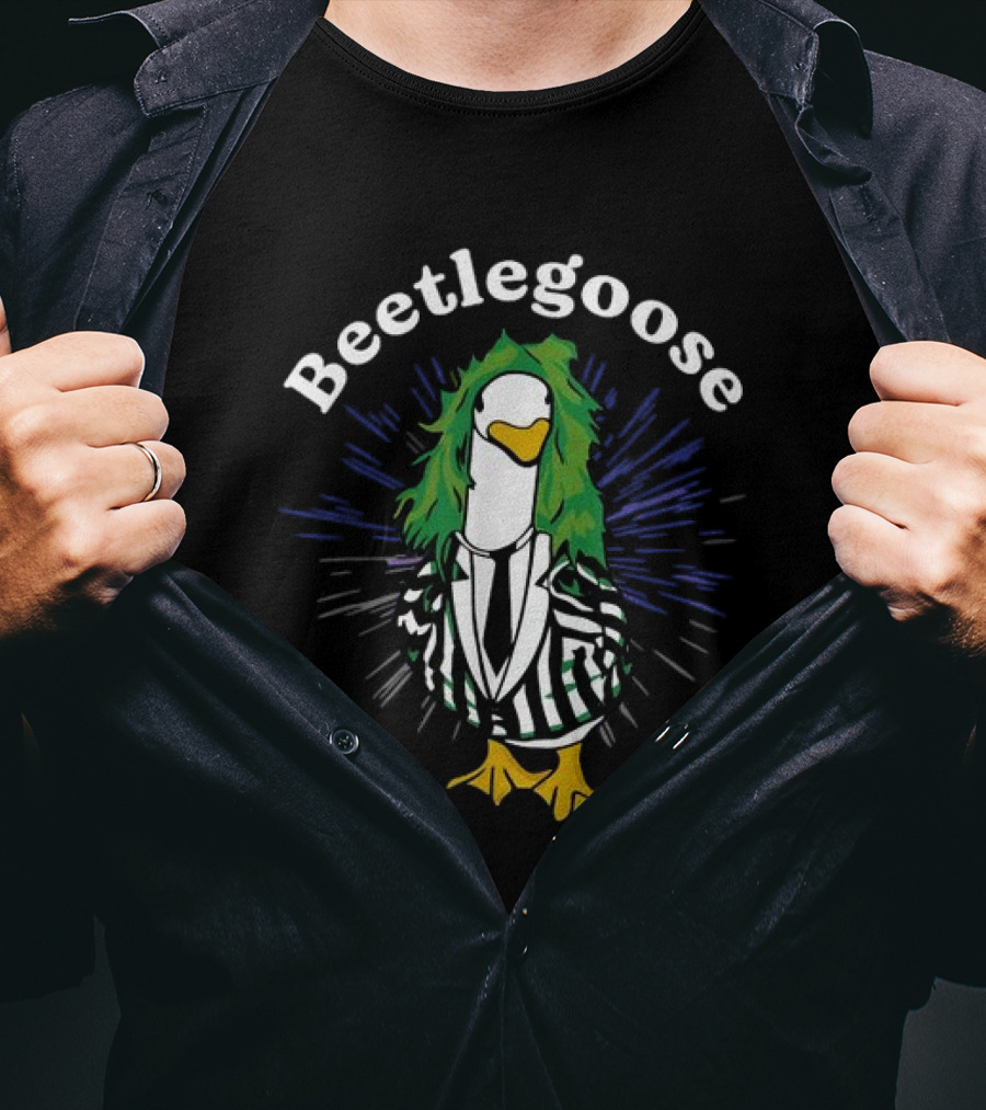 Beetlegoose Silly Goose Spooky Striped Suit Green Haired Goose T-Shirt