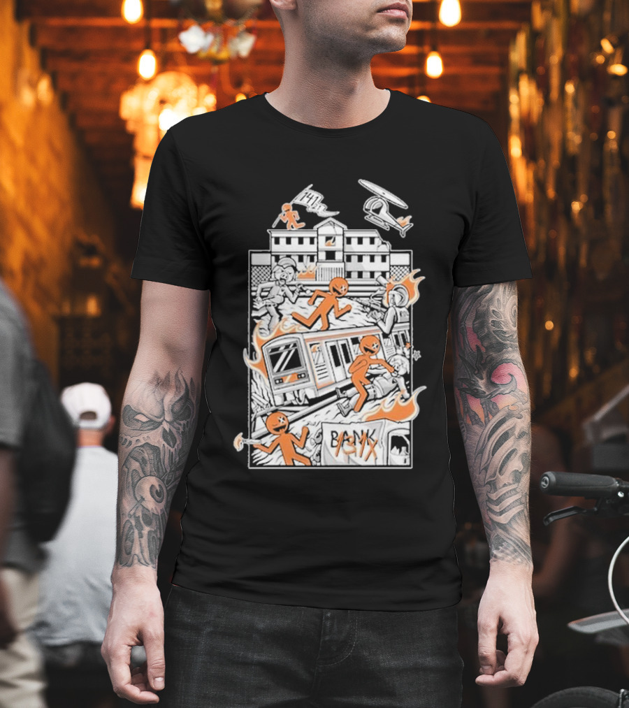 Dani Gambino Stick Figures Chaos Fire Helicopter Bank T-Shirt