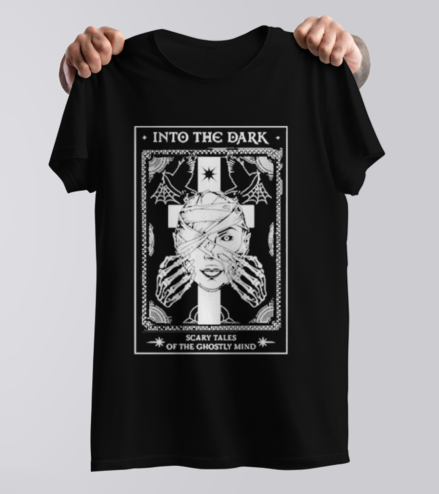 Into The Dark Tarot Scary Tales Of The Ghostly Mind Cross Skeleton Wrappings Webs T-Shirt