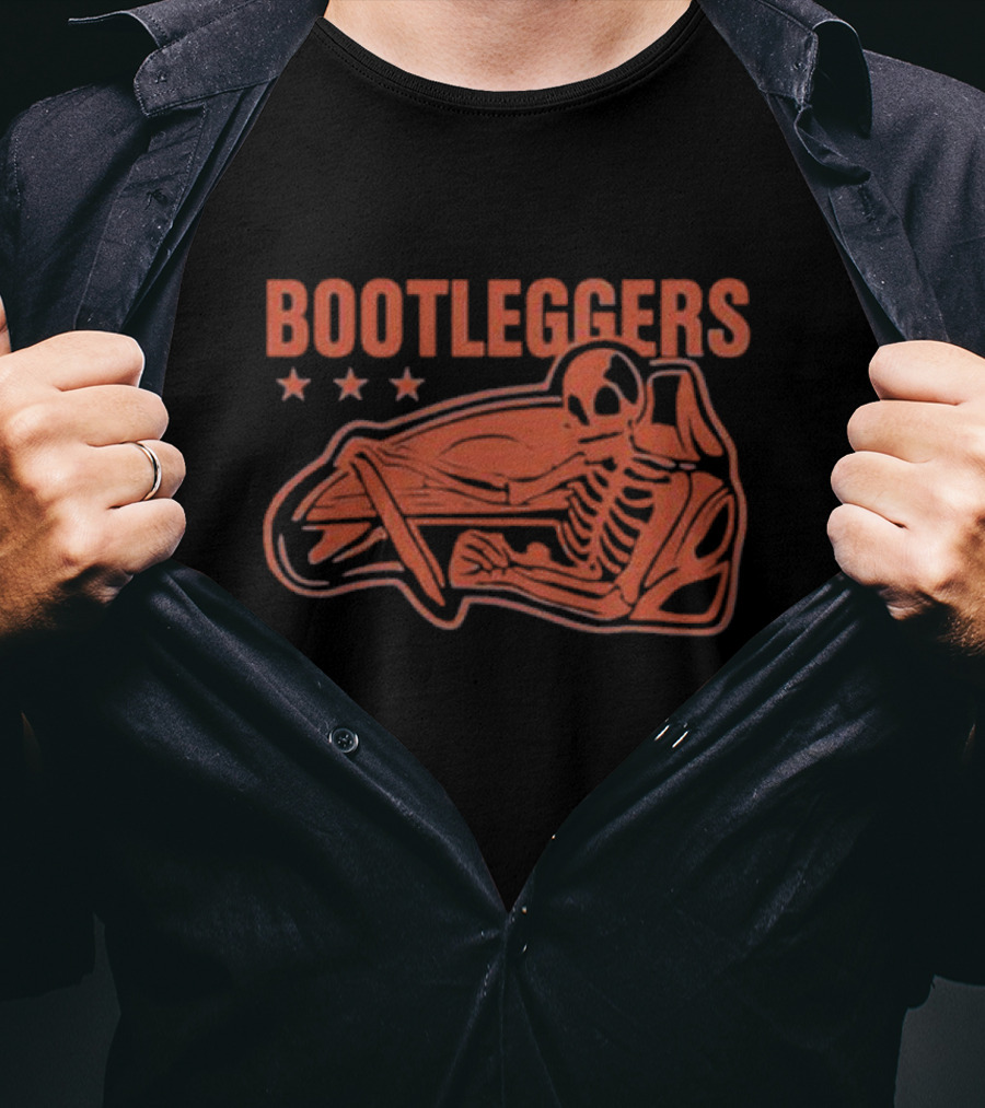 Bootleggers Skeleton Driving With Stars T-Shirt