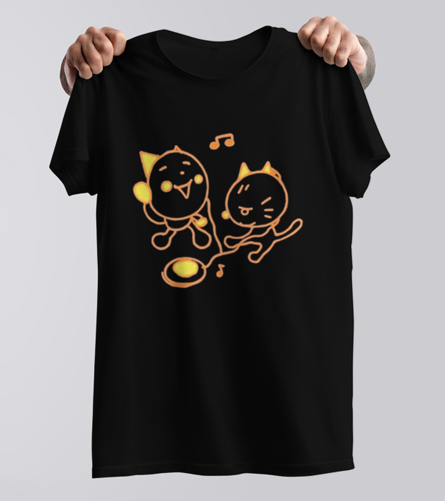 Pixlotl Cat Characters With Music Notes And CD Player T-Shirt