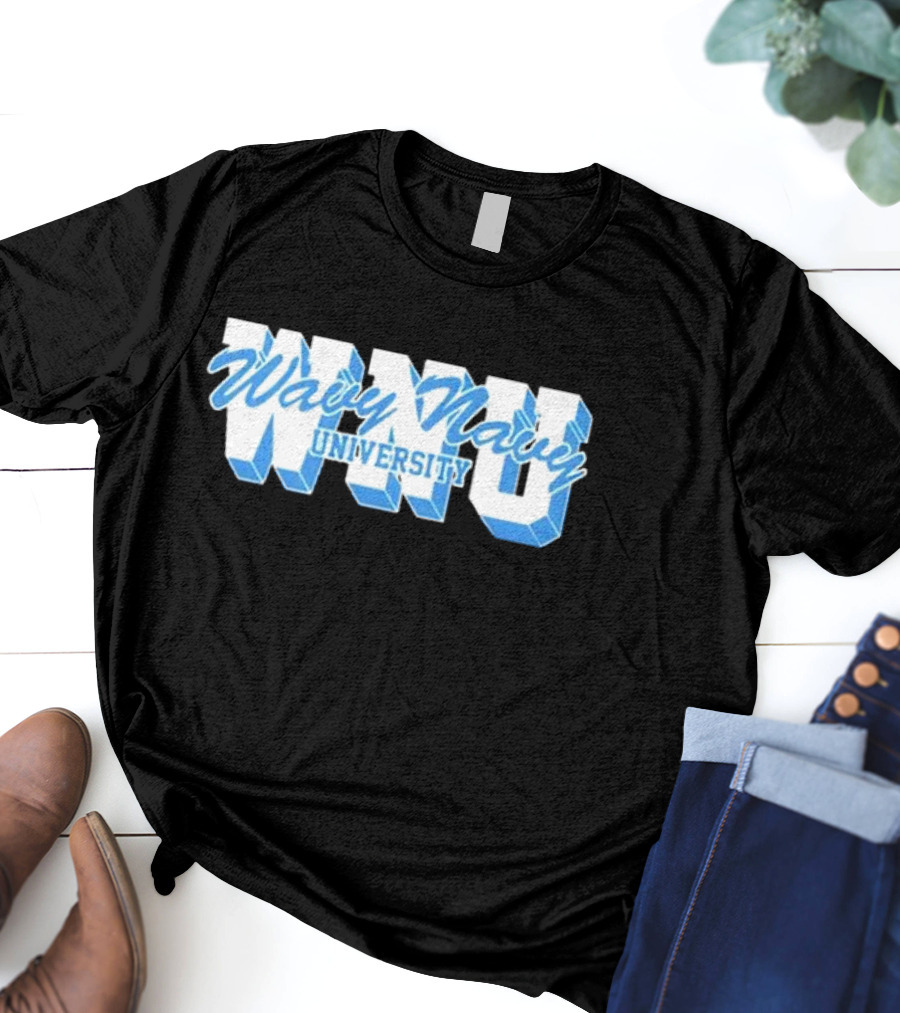 Wavy Navy University WNU Bold 3D Bold Blue Text T-Shirt