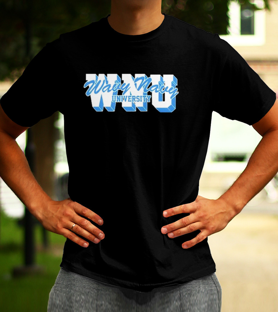 Wavy Navy University WNU Bold 3D Bold Blue Text T-Shirt