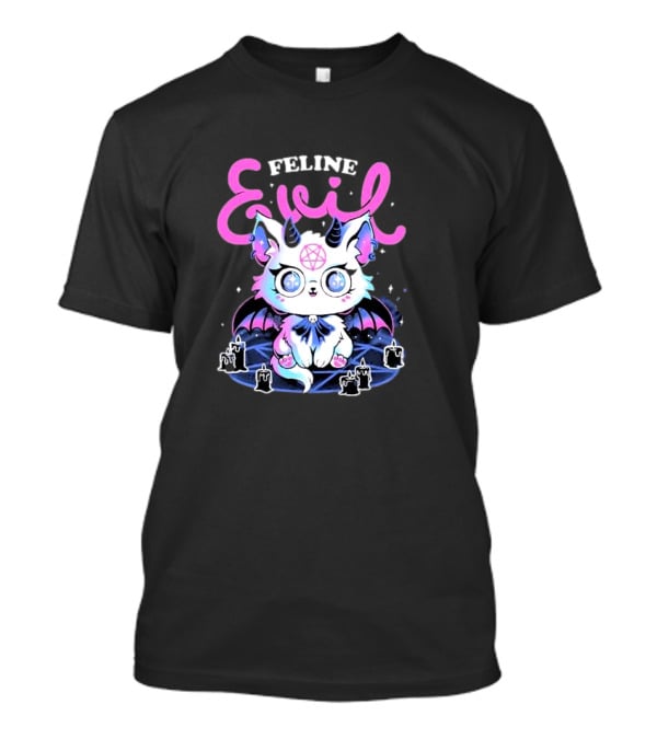 Feline Evil Cute Devil Cat With Pentagram And Bat Wings T-Shirt