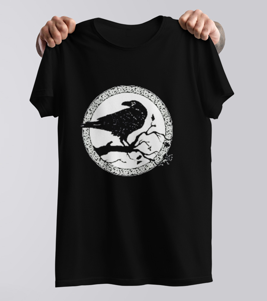 Viking Crow Celtic Norse Valhalla Odin Thor Raven On Branch Circle T-Shirt