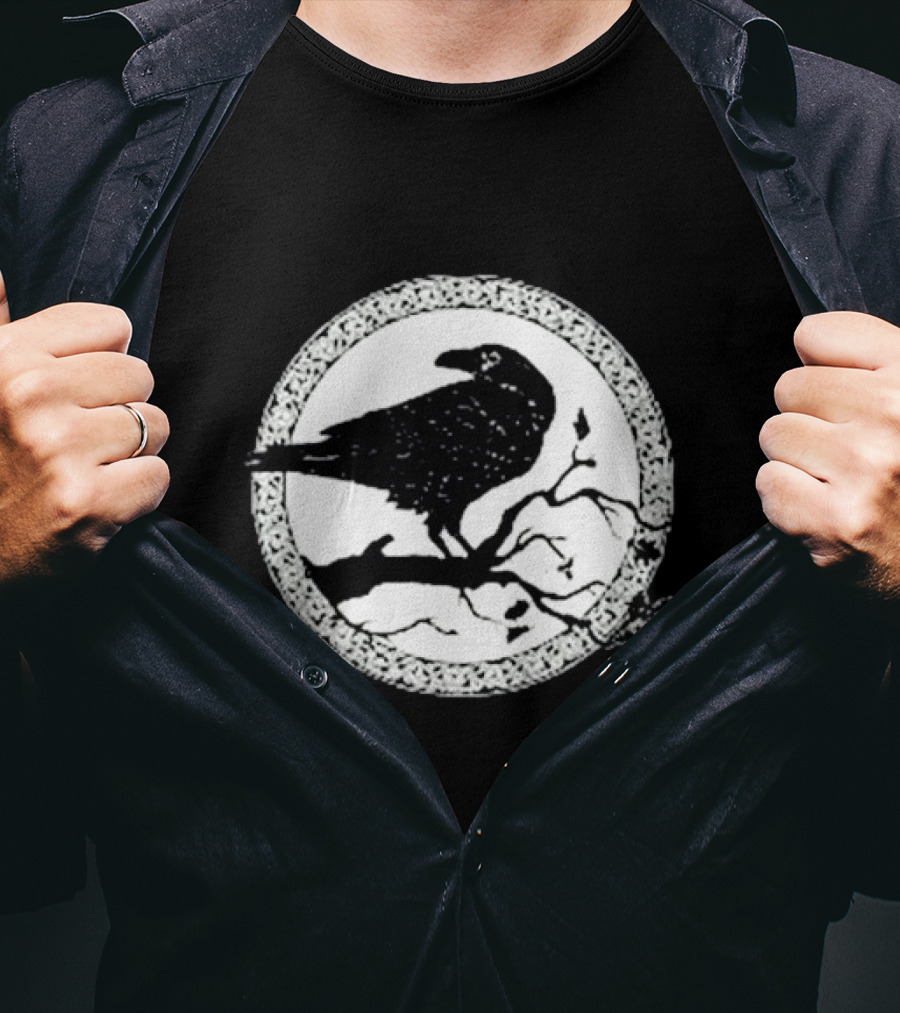Viking Crow Celtic Norse Valhalla Odin Thor Raven On Branch Circle T-Shirt