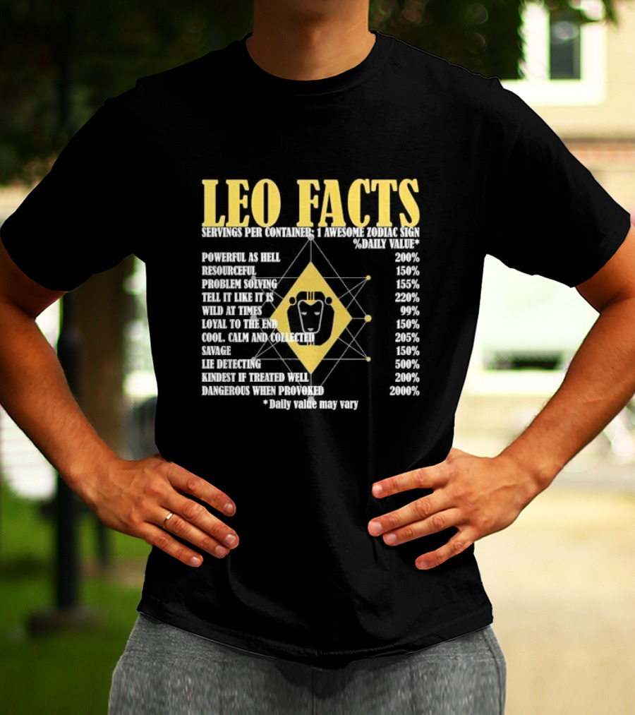 Leo Facts Powerful Resourceful Problem Solving Zodiac Sign Birthday T-Shirt