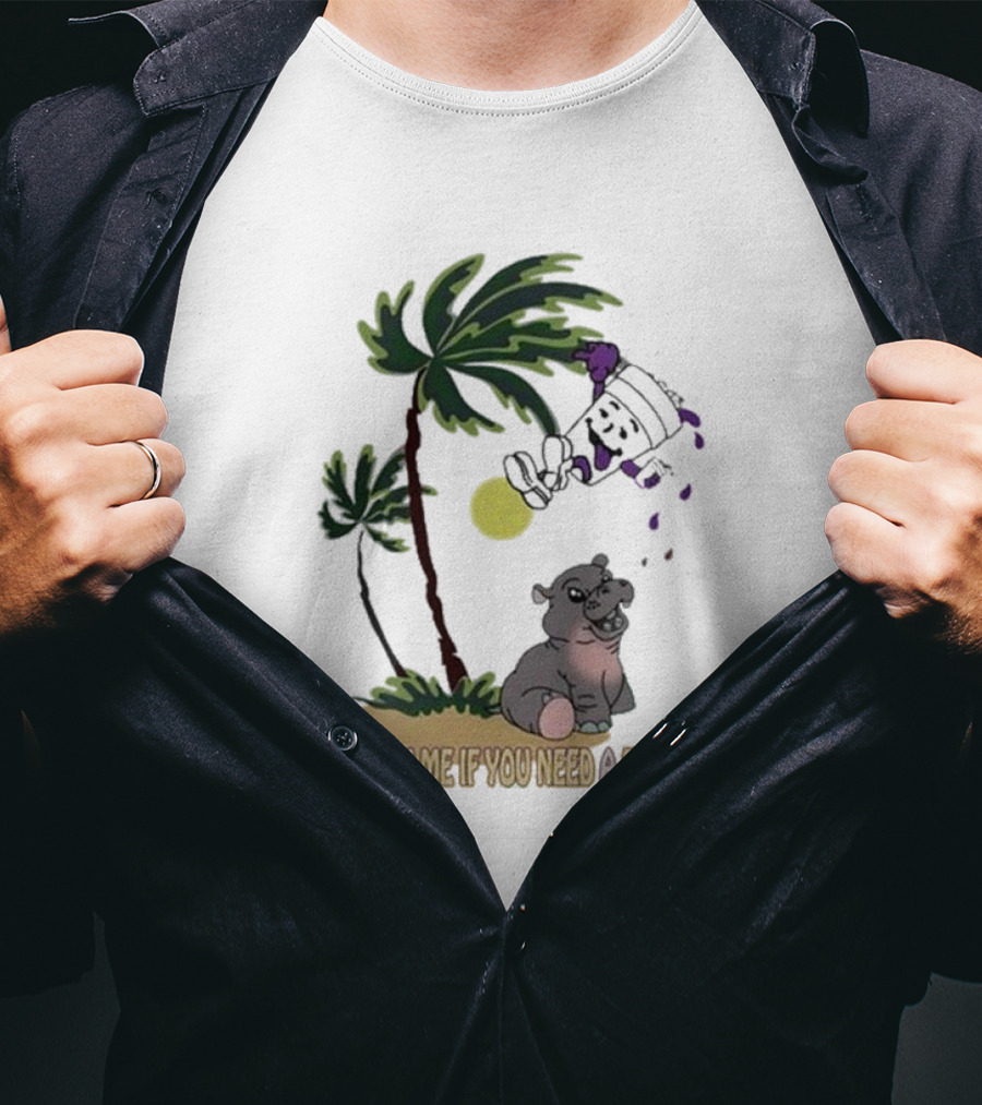 Grapejuiceboys Lean On Me If You Need A Friend Moo Deng Palm Tree Tropical Scene T-Shirt