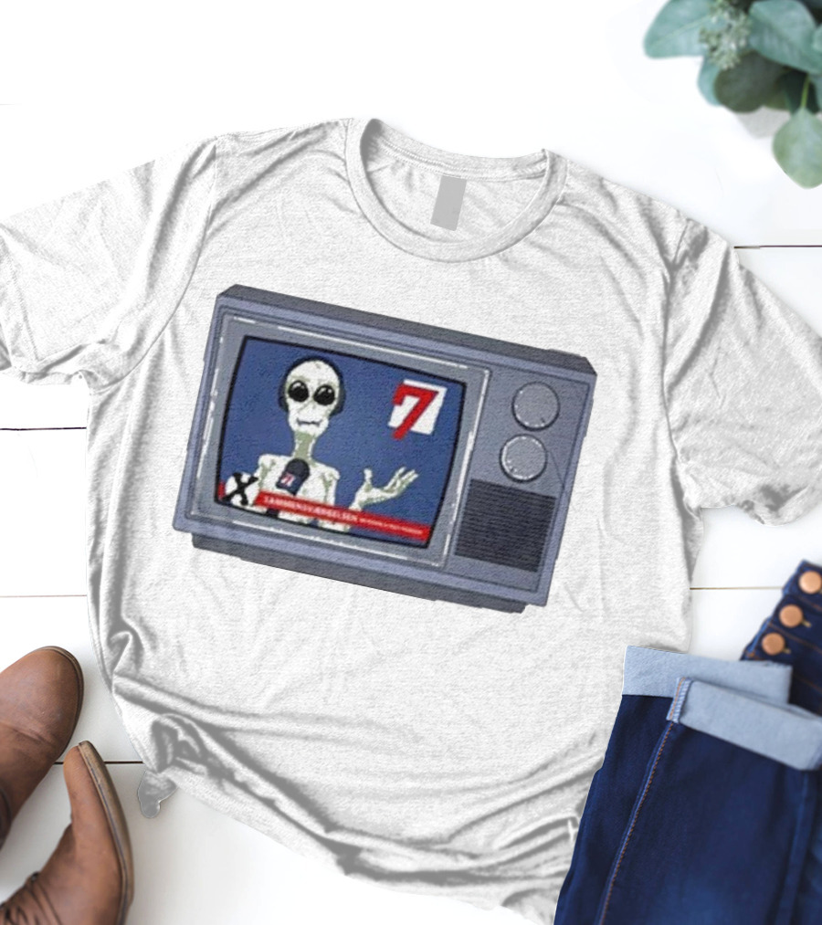 Sammensværgelsen Season 7 Hvid Retro TV Alien News Broadcast T-Shirt