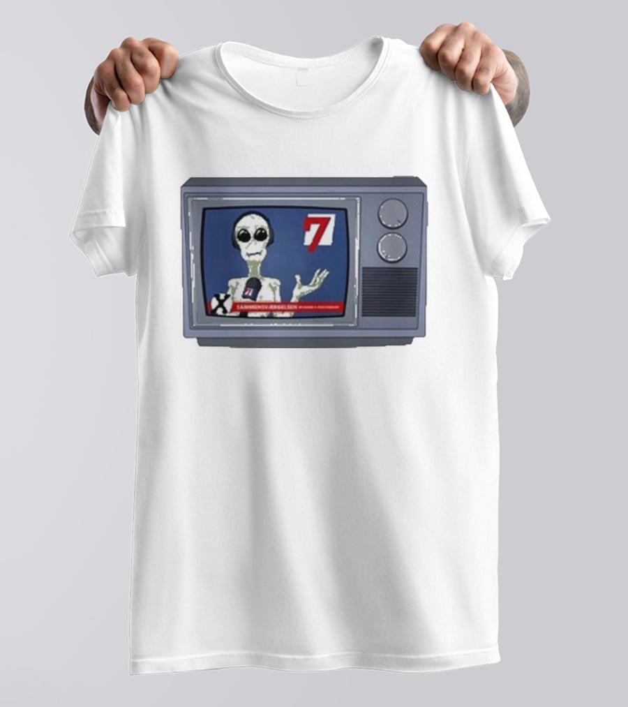 Sammensværgelsen Season 7 Hvid Retro TV Alien News Broadcast T-Shirt