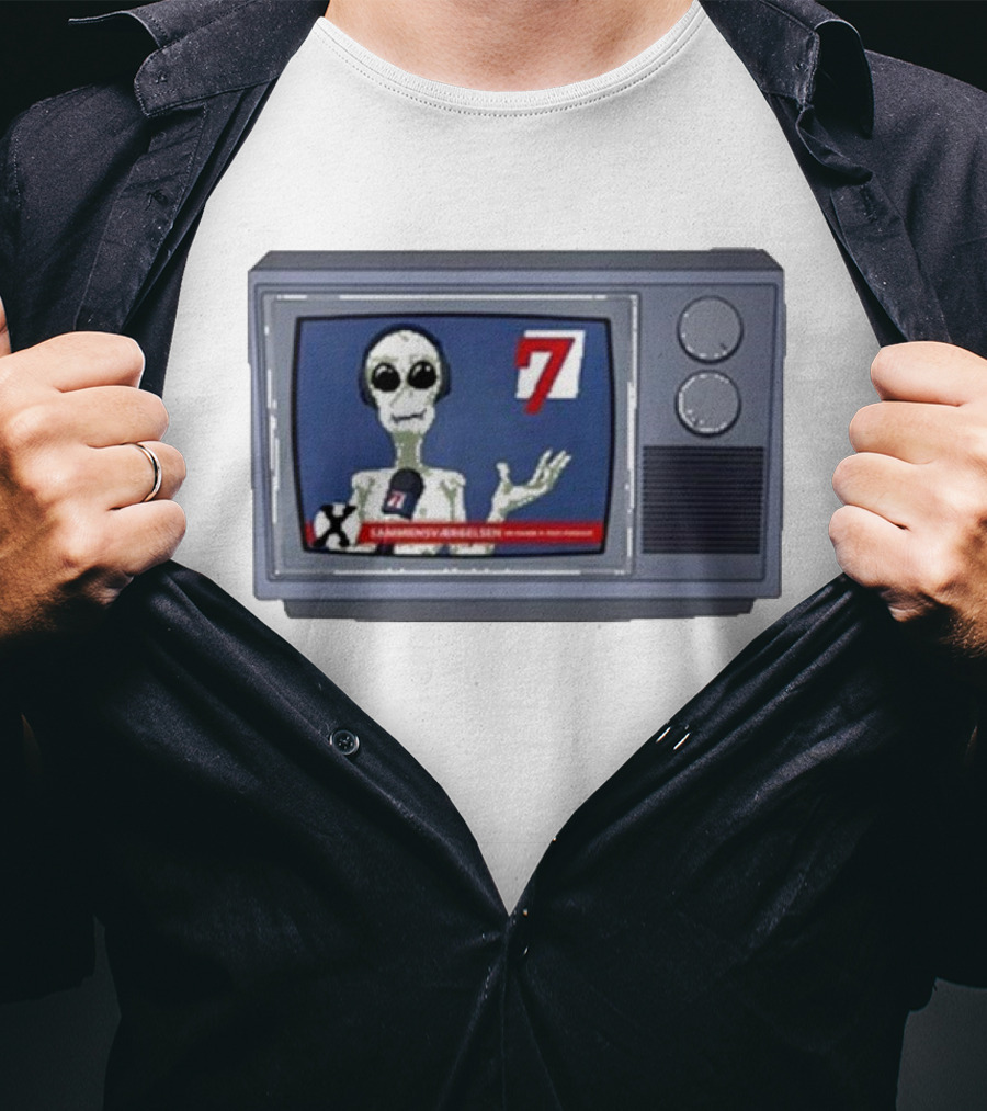 Sammensværgelsen Season 7 Hvid Retro TV Alien News Broadcast T-Shirt