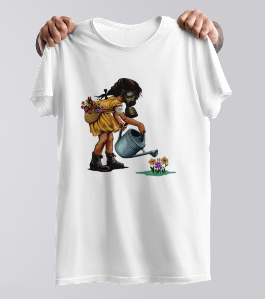 Stick To Your Guns Keep Planting Flowers Girl With Gas Mask Watering Flowers T-Shirt