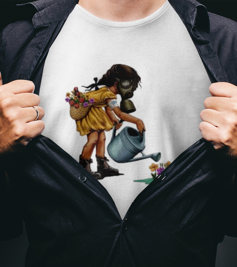 Stick To Your Guns Keep Planting Flowers Girl With Gas Mask Watering Flowers T-Shirt