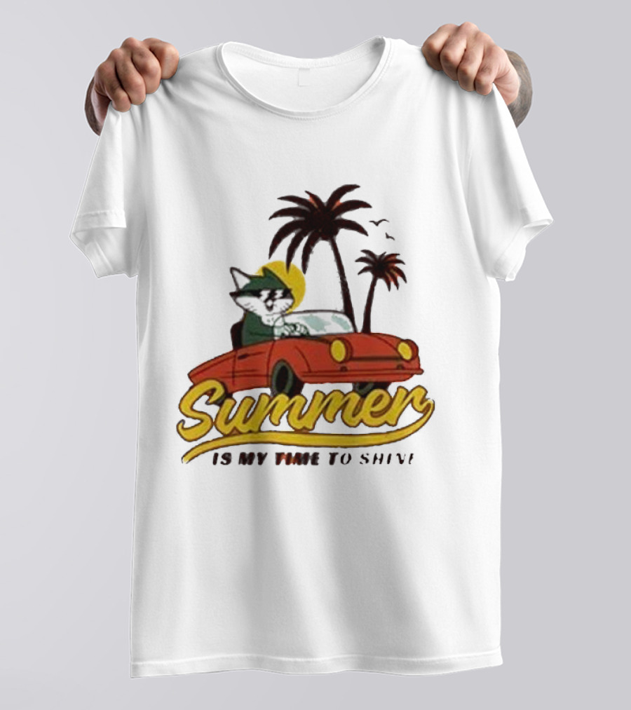 Summer Is My Time To Shine Cat In Car With Palm Trees T-Shirt