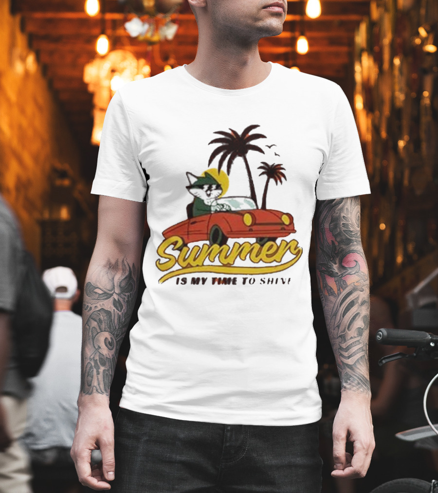Summer Is My Time To Shine Cat In Car With Palm Trees T-Shirt
