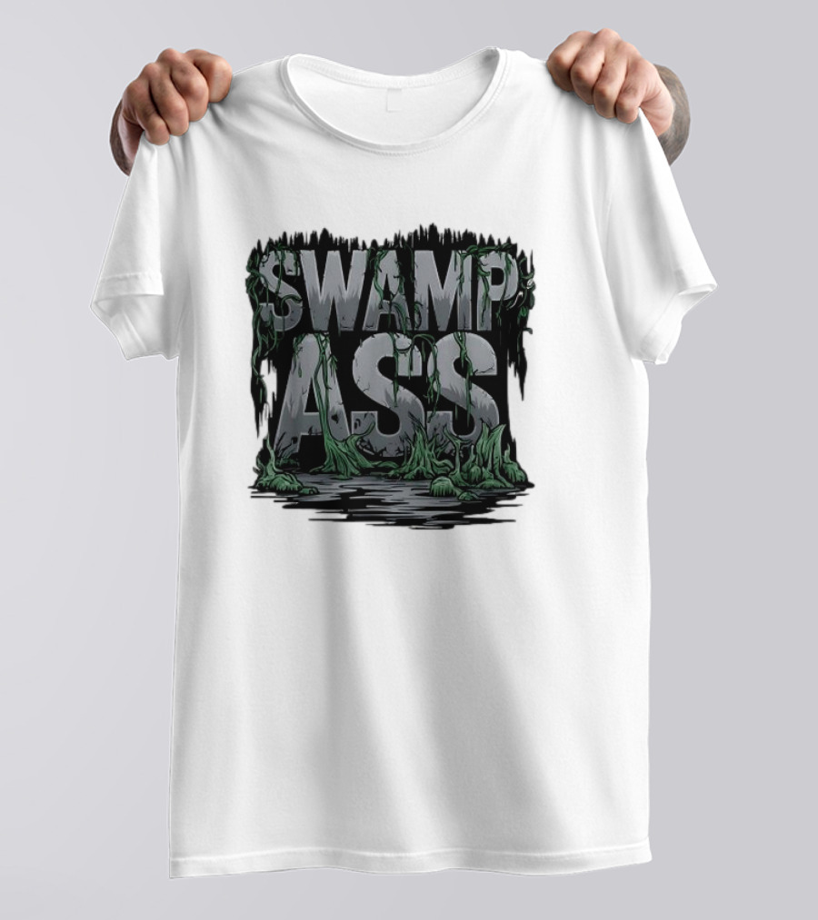 SWAMP ASS Moss-Covered Letters With Water And Grass T-Shirt
