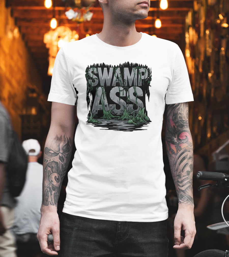 SWAMP ASS Moss-Covered Letters With Water And Grass T-Shirt