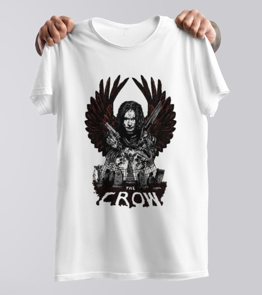 The Crow Winged Figure With Cemetery Background And Gothic Text The Crow T-Shirt