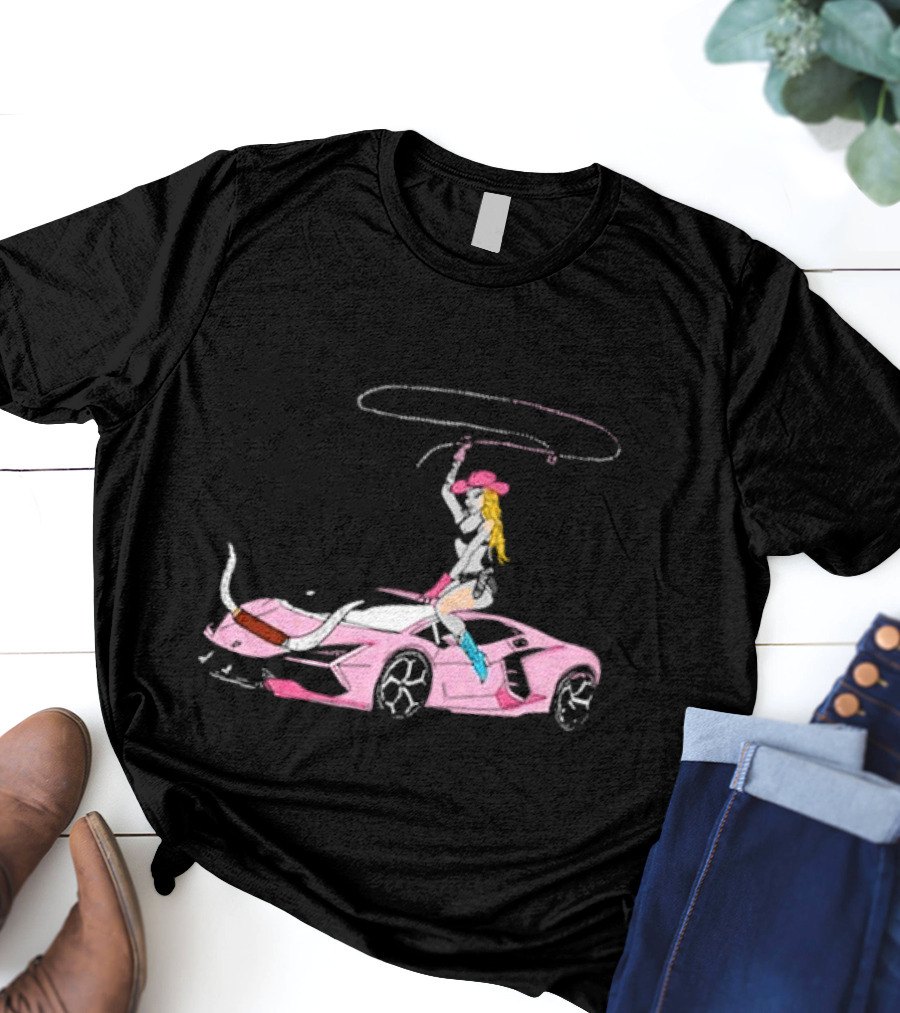 Iggy Azalea The Motherland Singapore Pink Sports Car Cowgirl Lasso T-Shirt