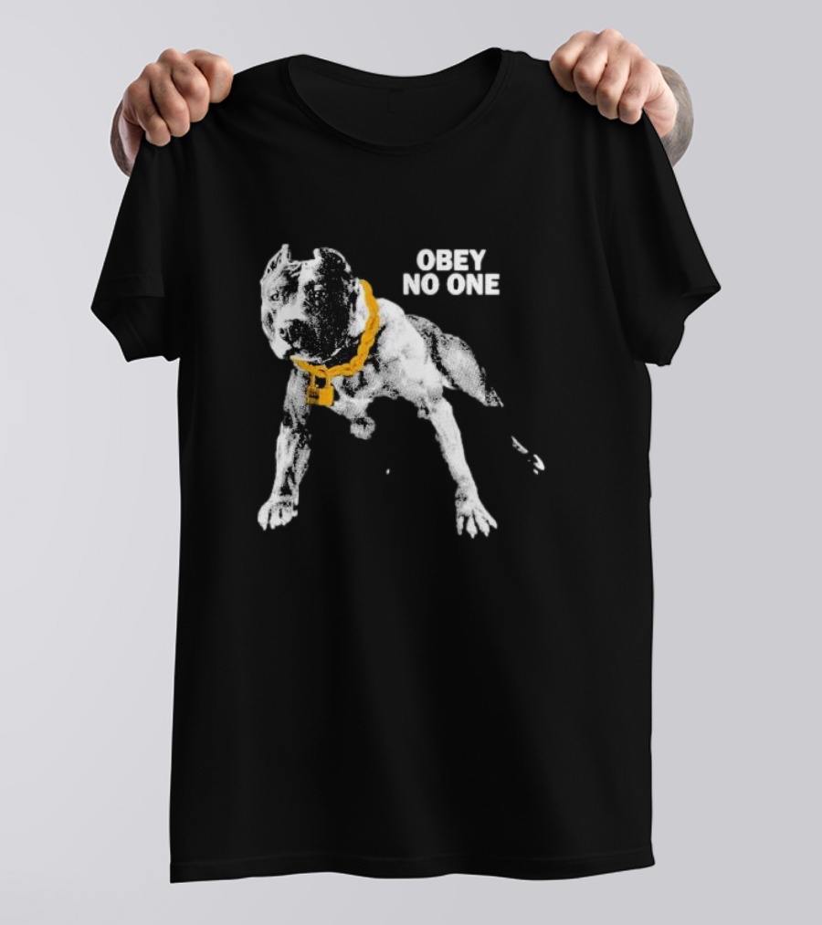 Obey No One Pitbull Bold Yellow Chain T-Shirt