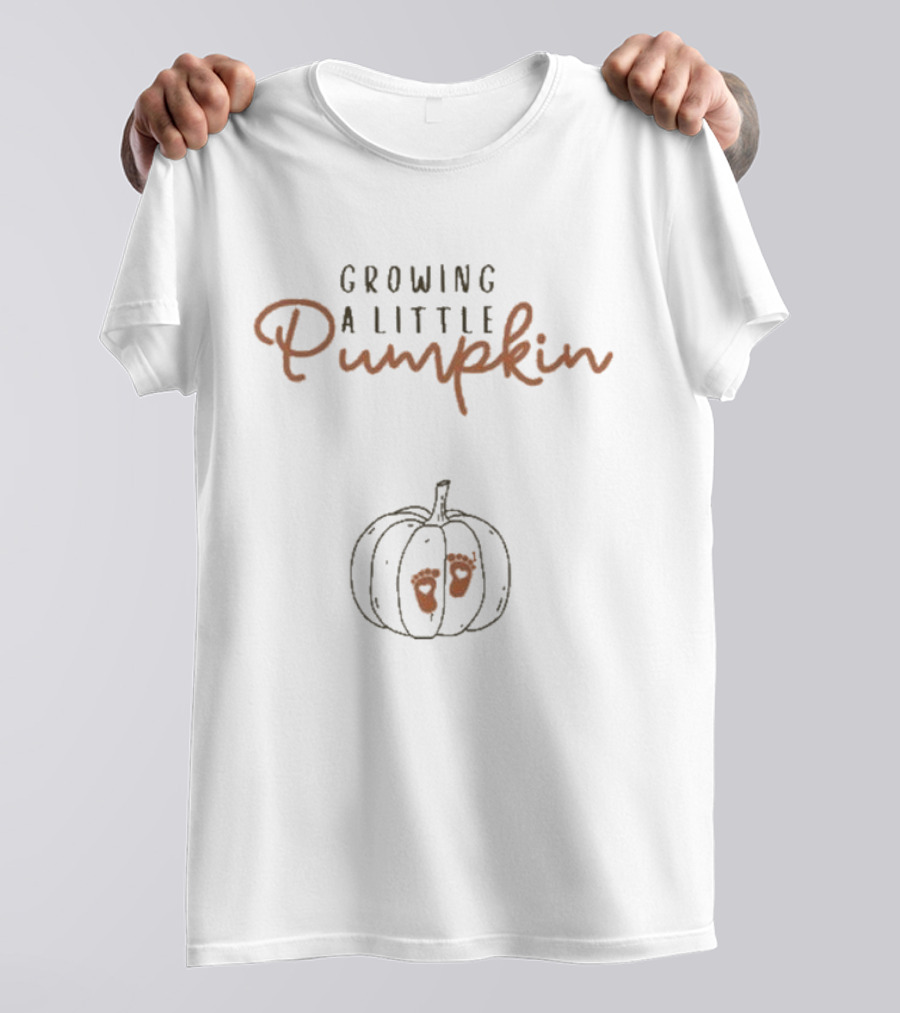 Growing A Little Pumpkin Pregnancy Announcement With Baby Footprints T-Shirt
