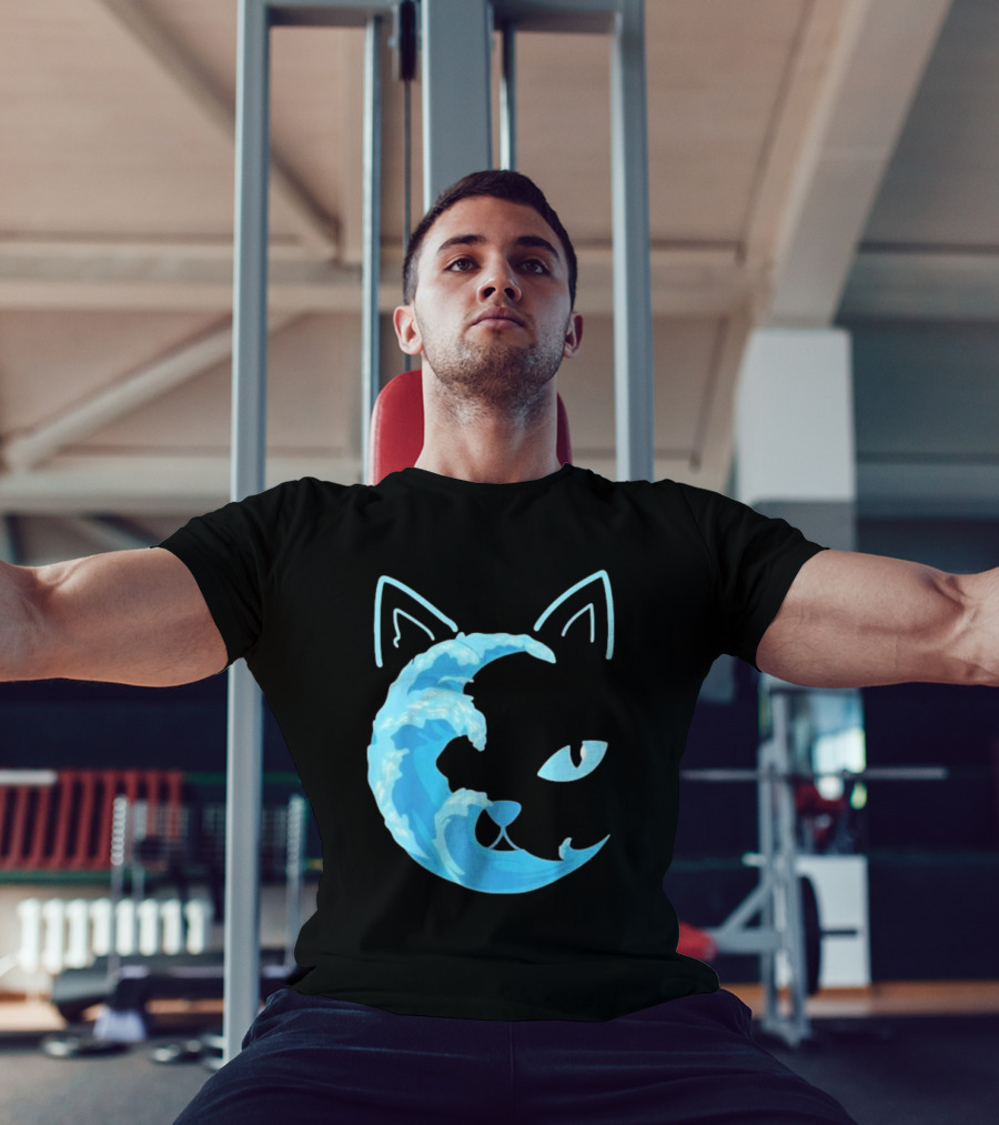 Cat Wave Face Blue T-Shirt