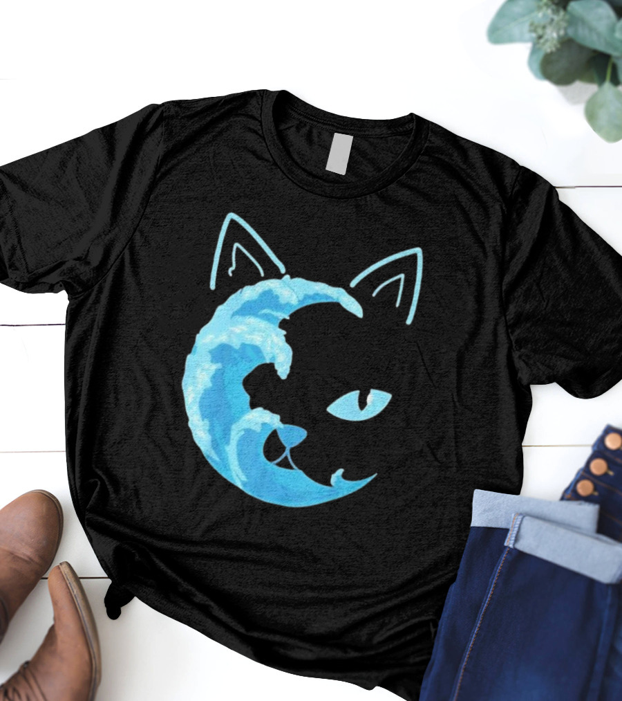 Cat Wave Face Blue T-Shirt