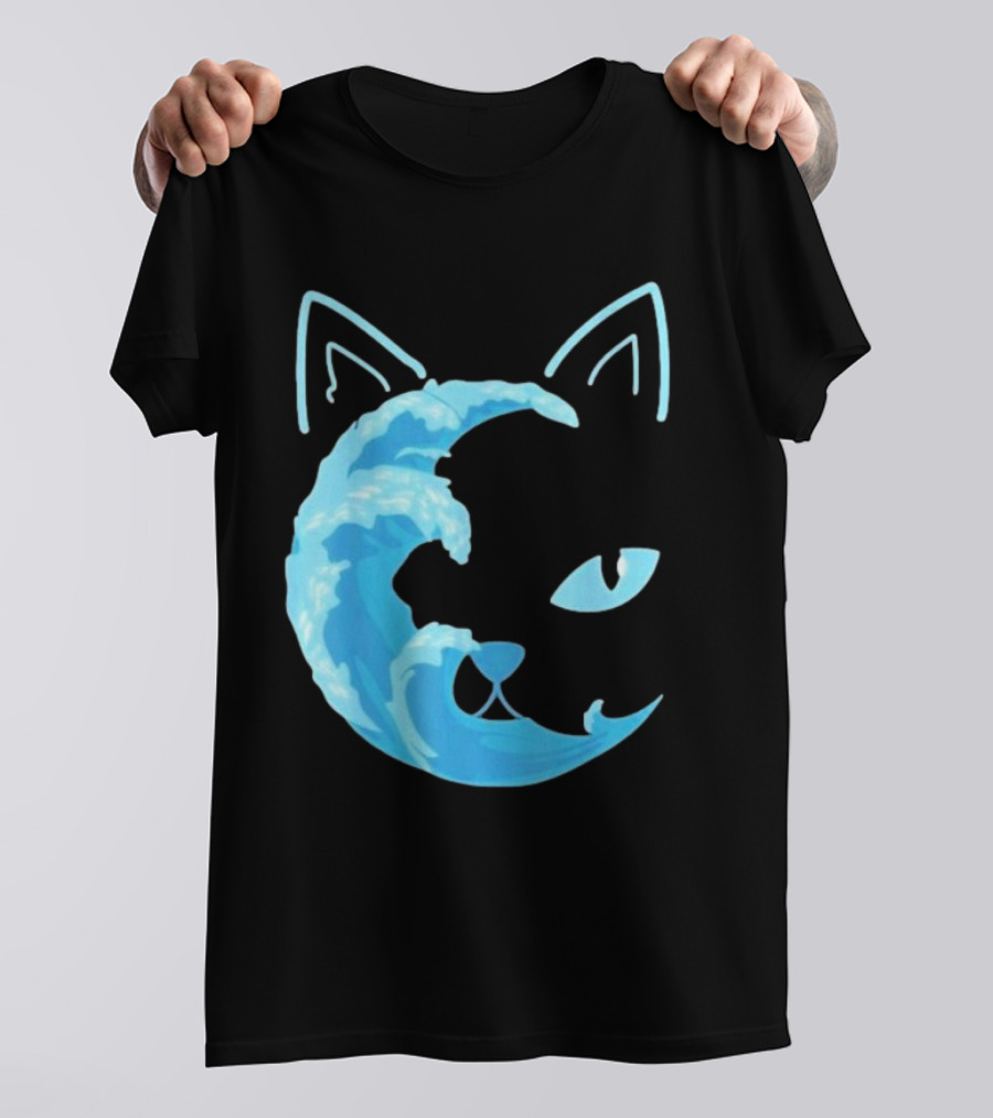 Cat Wave Face Blue T-Shirt