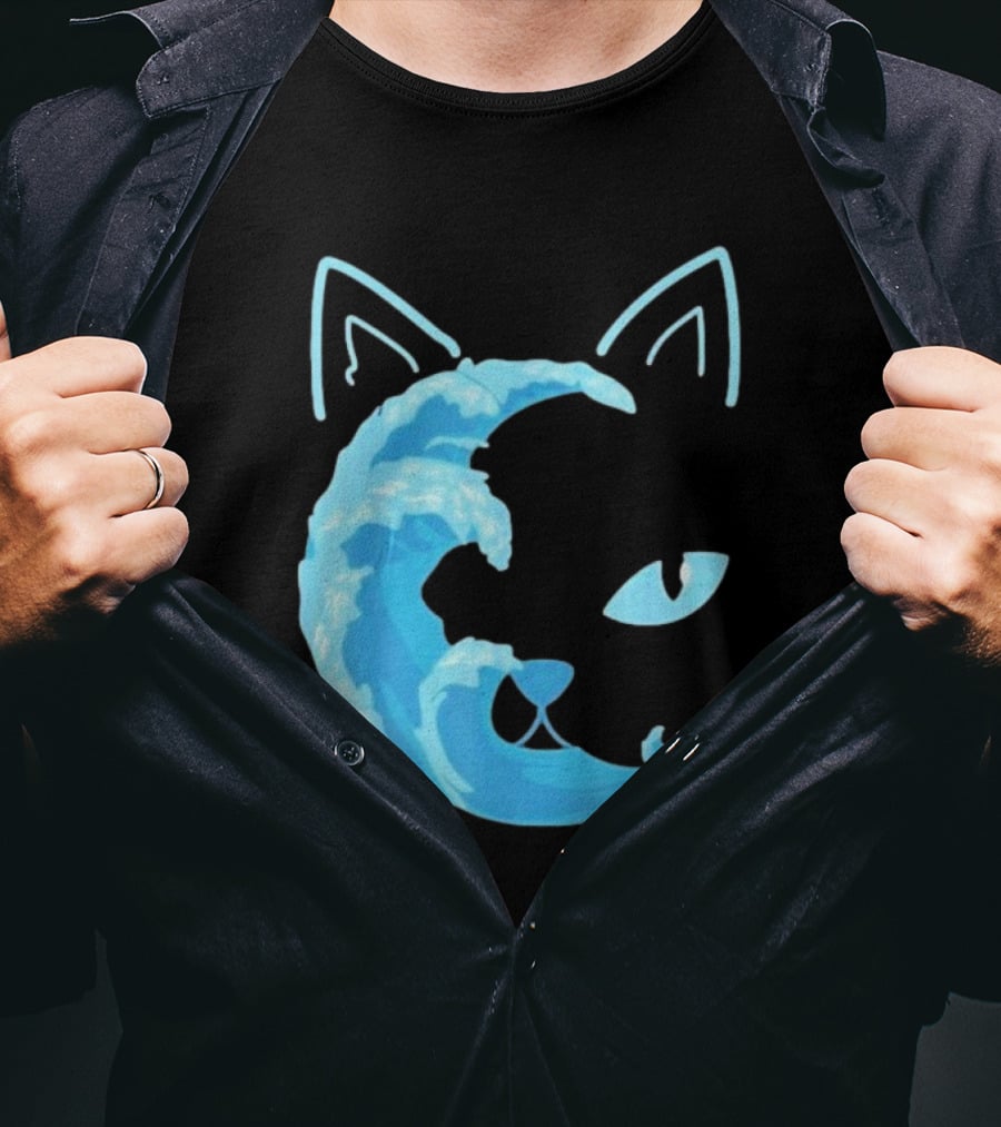 Cat Wave Face Blue T-Shirt