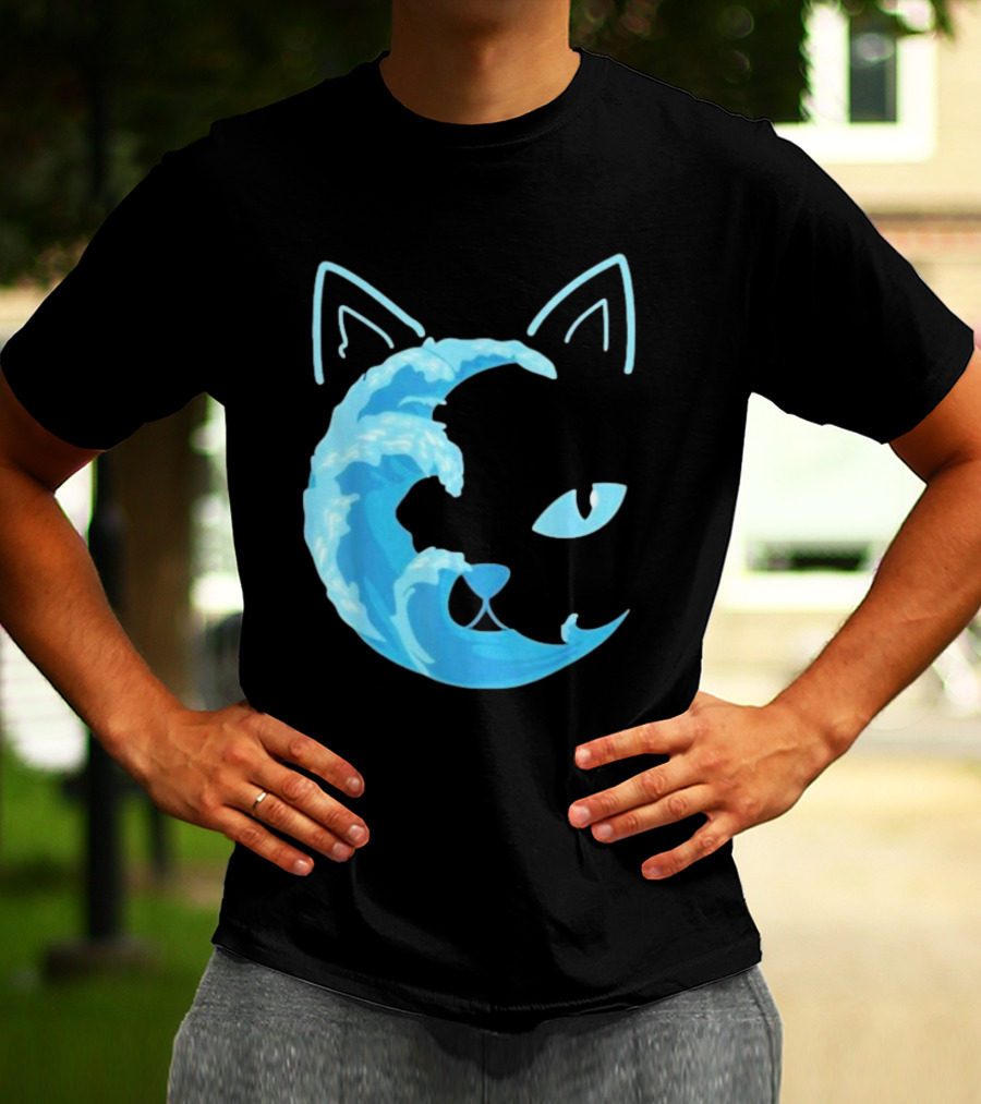 Cat Wave Face Blue T-Shirt