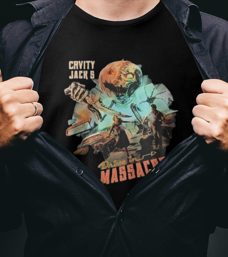 Cavity Jack's Drive In Massacre Giant Pumpkin Horror Scene T-Shirt