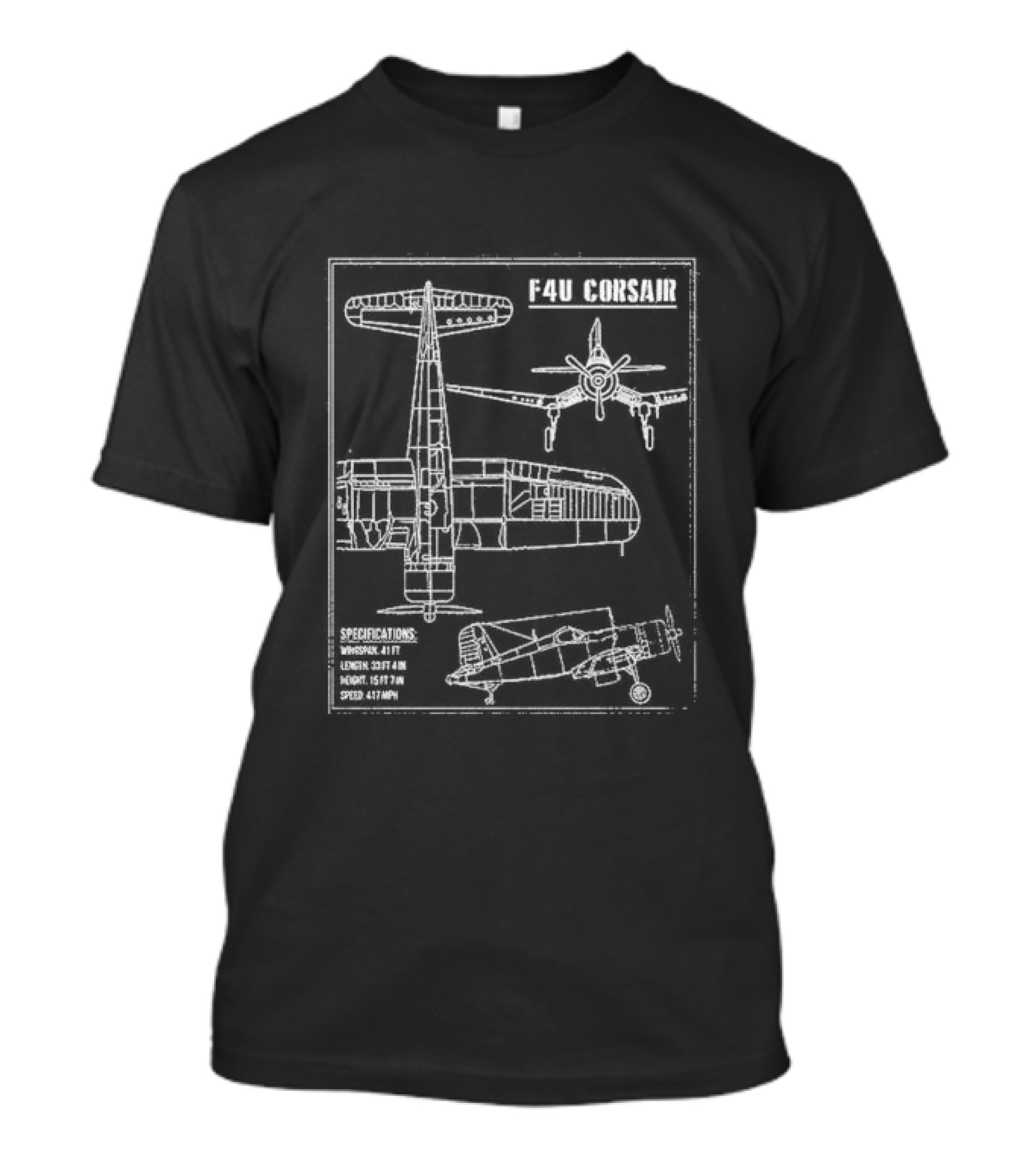 F4U Corsair Specifications Schematic Blueprint Diagram With Dimensions T-Shirt
