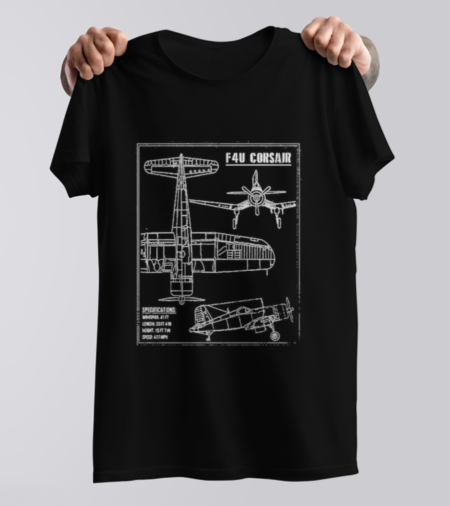 F4U Corsair Specifications Schematic Blueprint Diagram With Dimensions T-Shirt