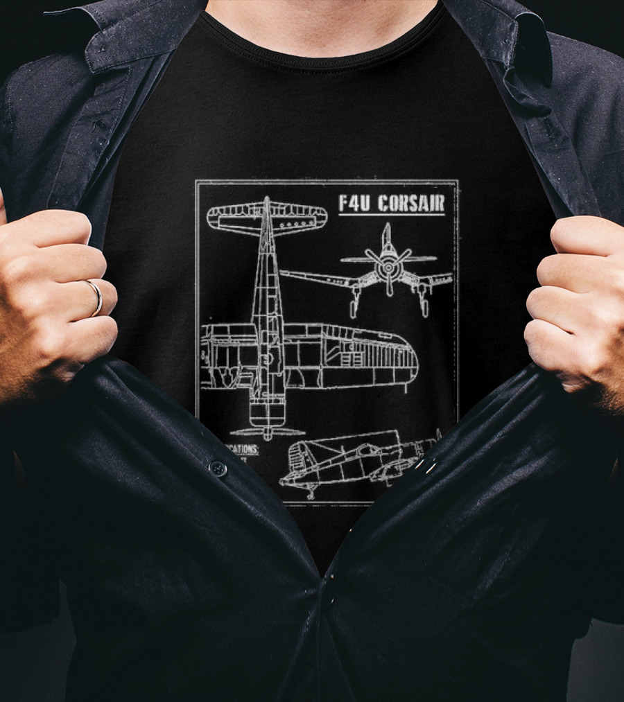 F4U Corsair Specifications Schematic Blueprint Diagram With Dimensions T-Shirt