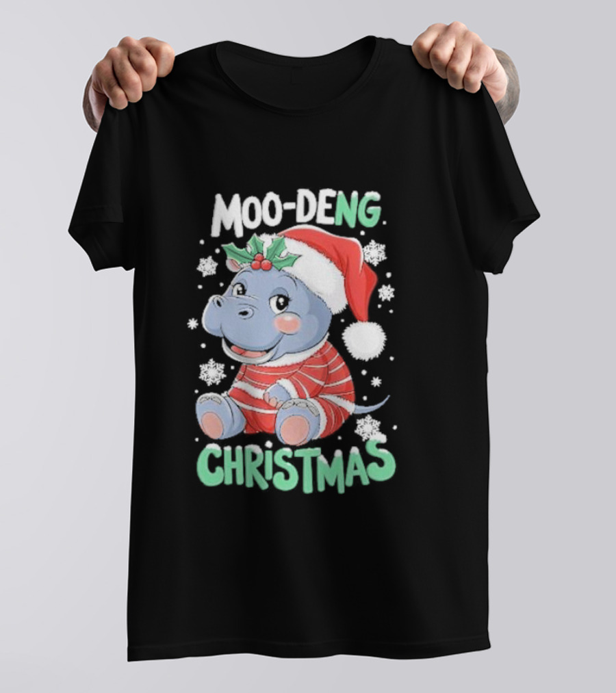 Moo-Deng Hippo Christmas Baby Pigmy Zoo Family T-Shirt