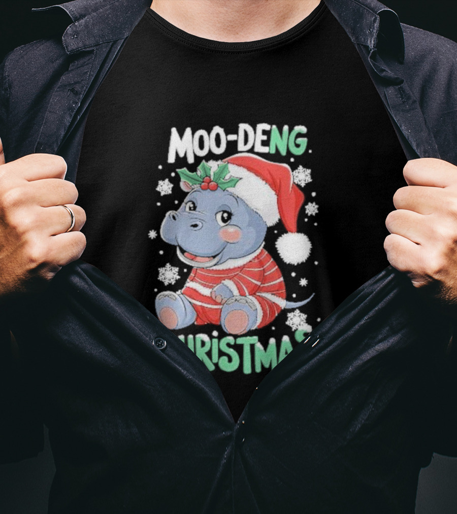 Moo-Deng Hippo Christmas Baby Pigmy Zoo Family T-Shirt