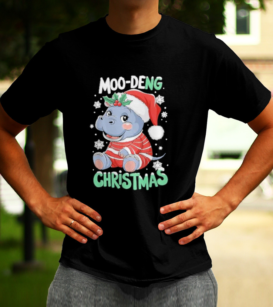 Moo-Deng Hippo Christmas Baby Pigmy Zoo Family T-Shirt