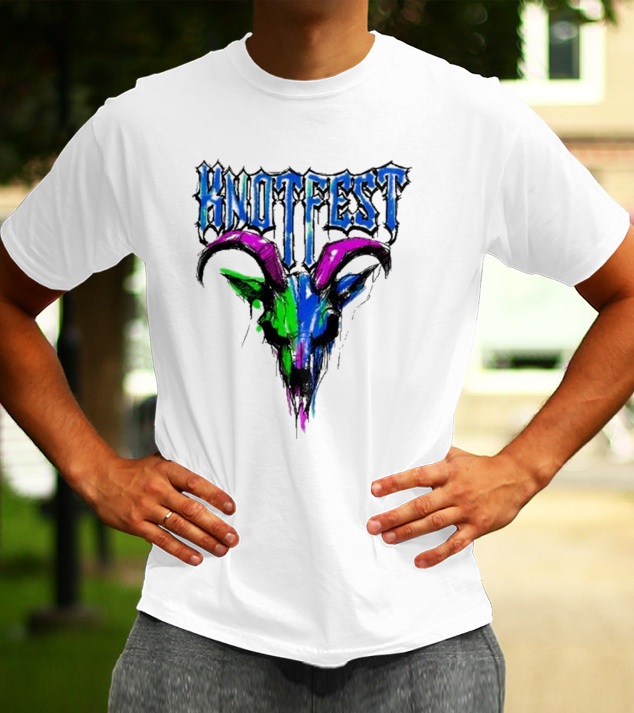 Knotfest Vintage White Concert Pencil Sketch Goat Multicolor T-Shirt
