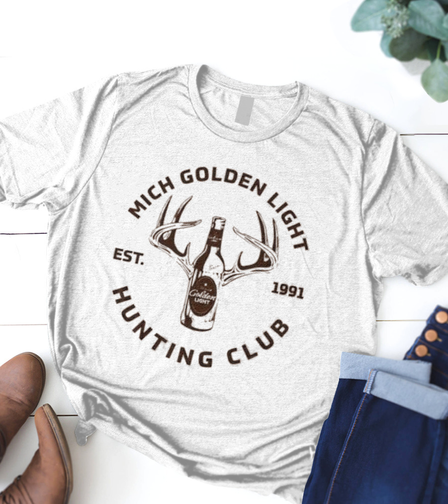 Mich Golden Light Hunting Club Est 1991 Bottle And Antlers T-Shirt