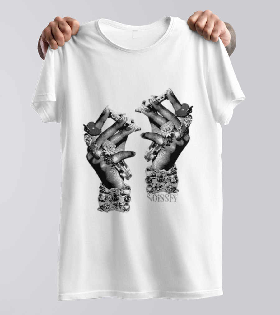 Noisey Vintage Diamond Adorned Fingers Monochrome Print T-Shirt