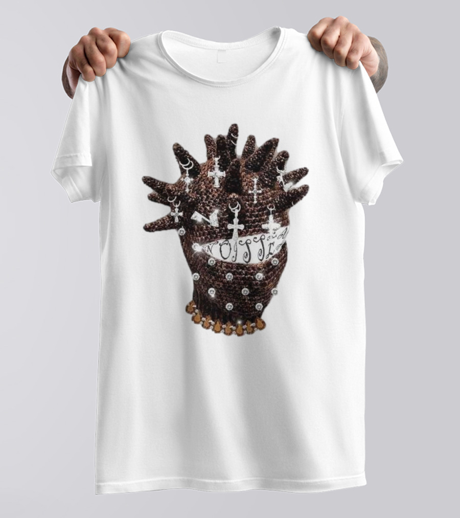 Unique Knitted Hood Spiked Viking Cross Decorated T-Shirt