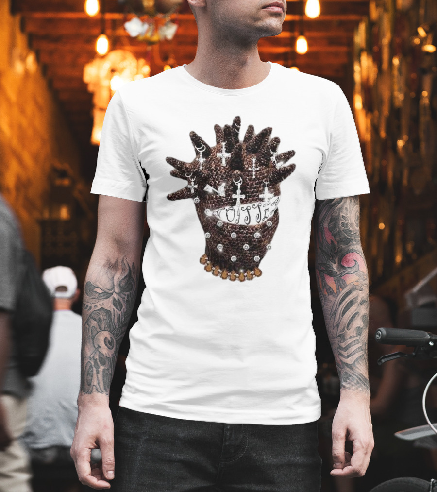 Unique Knitted Hood Spiked Viking Cross Decorated T-Shirt