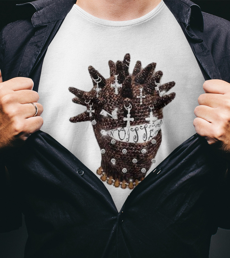 Unique Knitted Hood Spiked Viking Cross Decorated T-Shirt