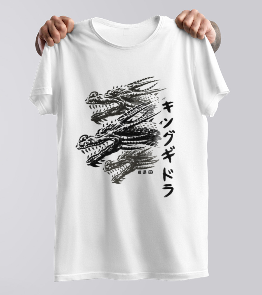 King Ghidorah Waterbrushed Villain Kanji Text T-Shirt